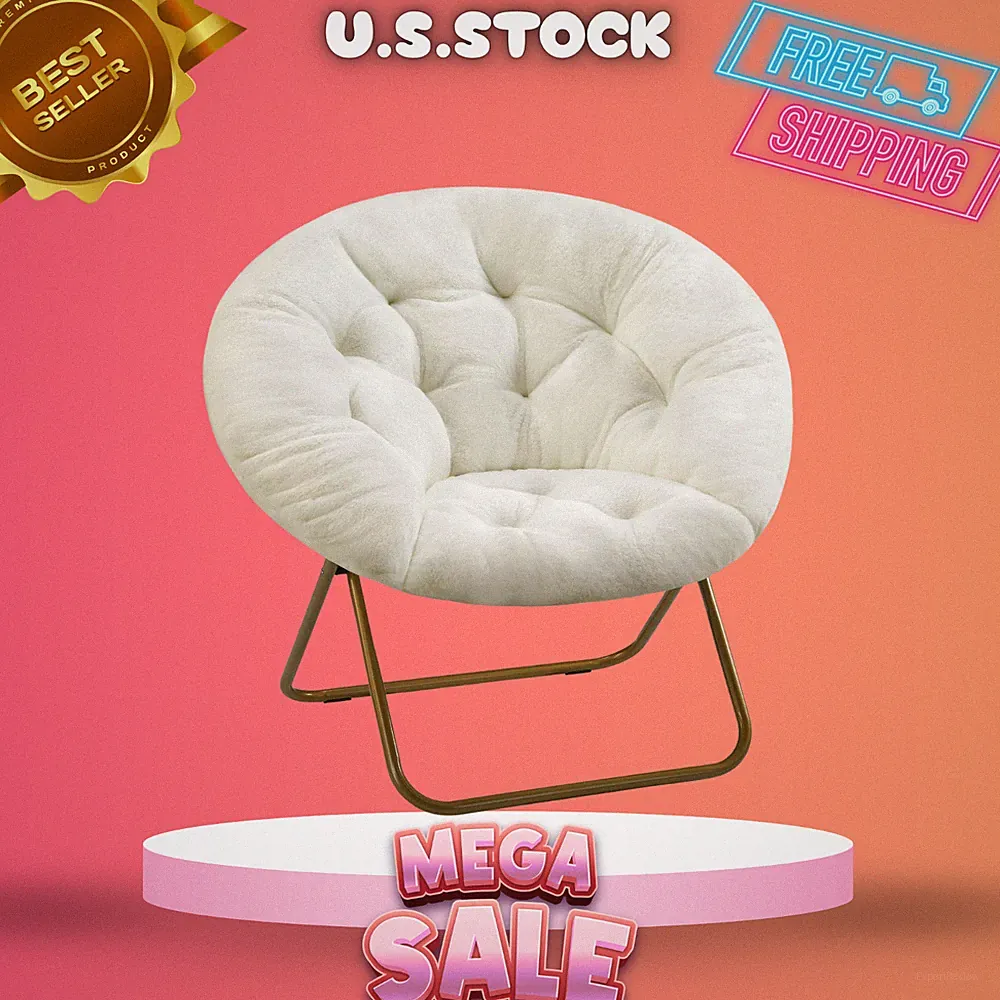 Comfy Saucer Chair Faux Fur XL Circle Lounge Chair Foldable Small Spaces