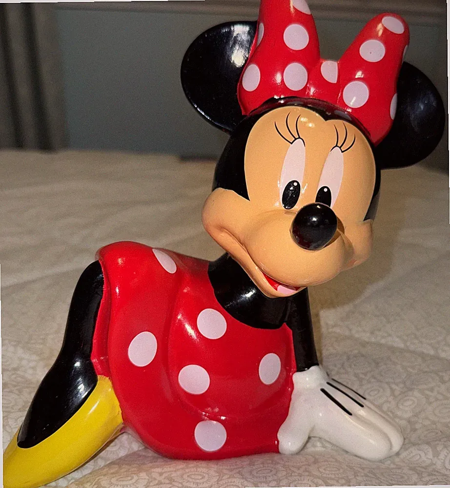 Minnie Mouse Ceramic Bank Reclining Red Polka Dot Dress & Bow