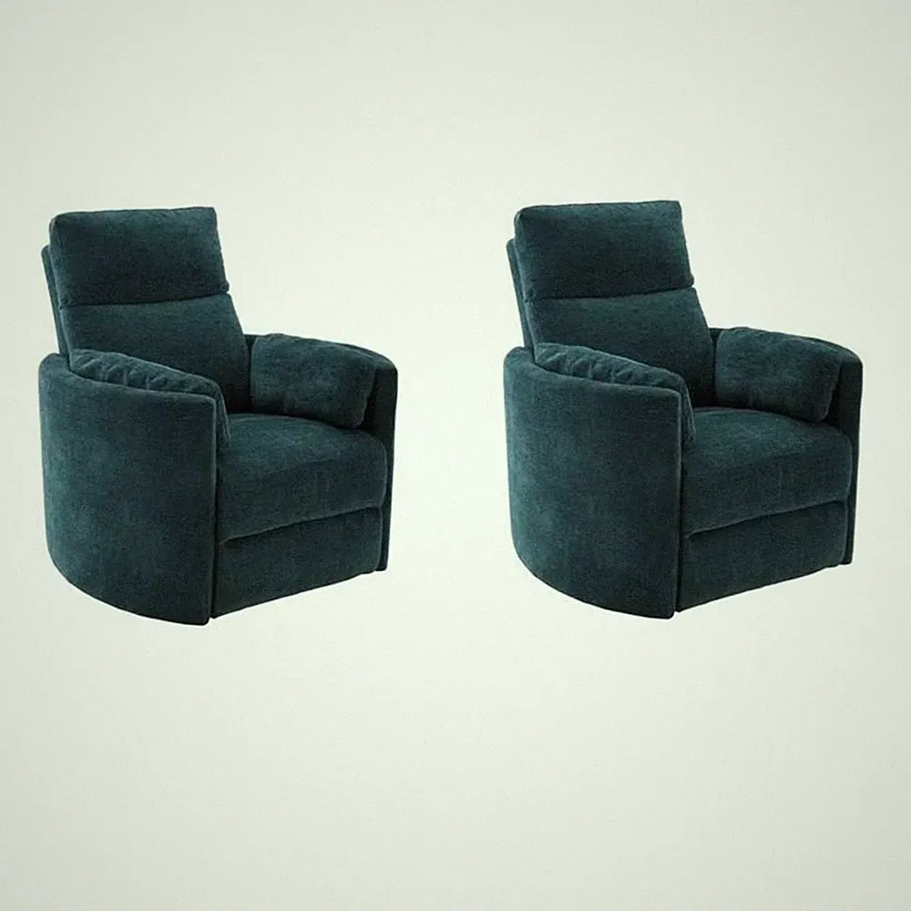 Pemberly Row Set of 2 Polyester Power Swivel Glider Recliner in Peacock Blue