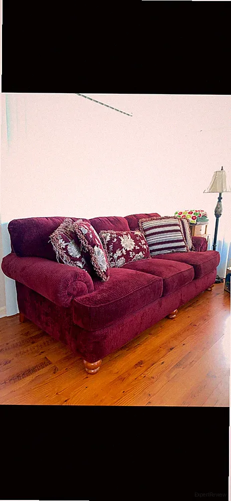 Red floral sofa with recliner chair to match