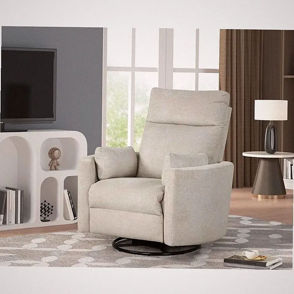 Rosebery Kids Modern Polyester Fabric Swivel Recliner in Natural Quartz