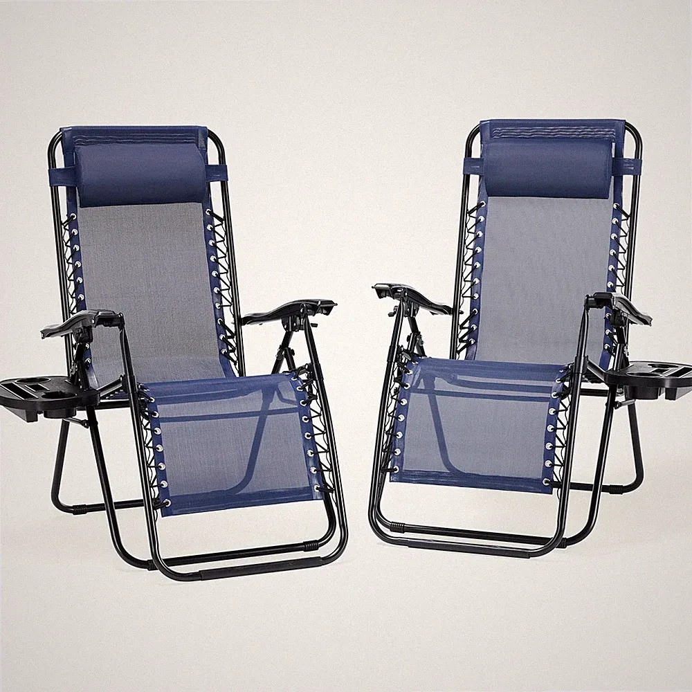 Set of 2 Steel Ergonomically Designed Zero Gravity Lounge Chair Lying Recliner