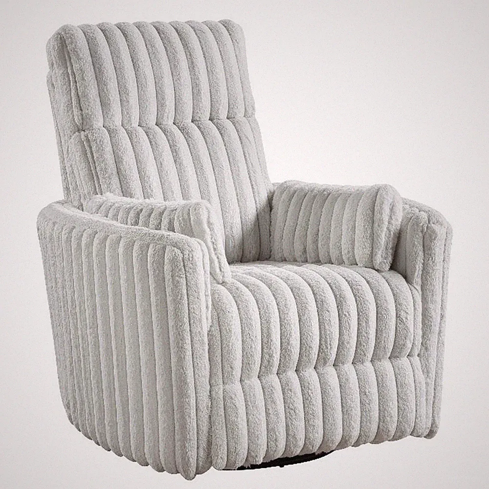 Swivel Manual Recliner Chair- 2 Pillows- White Corduroy- 39 Inch