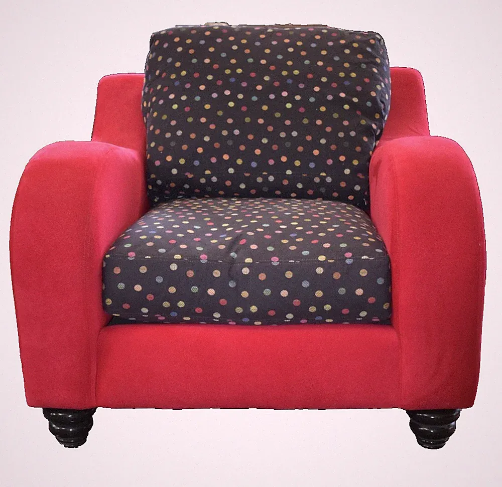 Thayer Coggin Lounge Chair Red Microfiber Polka Dot Mid Century Modern Style